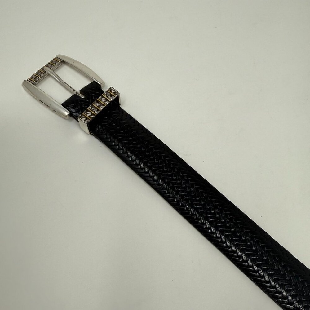 Onyx Brighton USA Vintage Black Croc Imprint Leather Belt 42" Silver Western